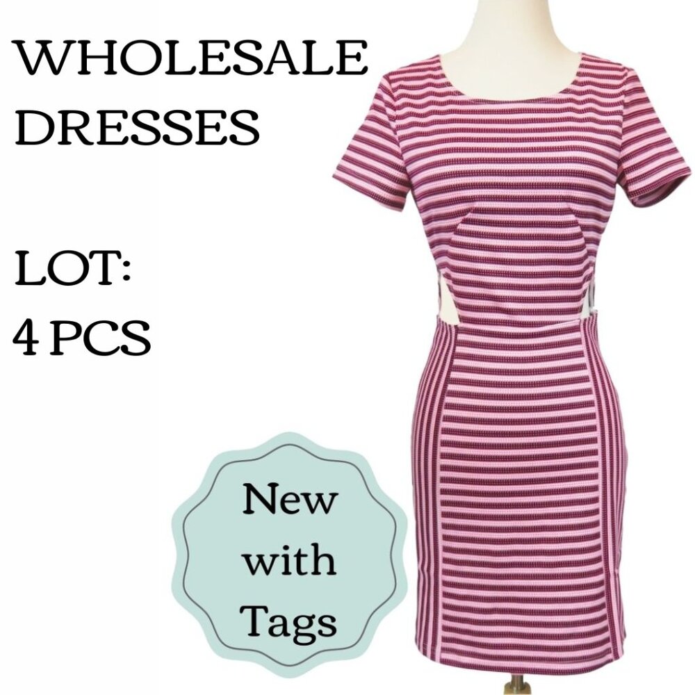Reseller Lot - Dresses - Black Pink Stripe - Bodycon - Retro 80's - Wholesale